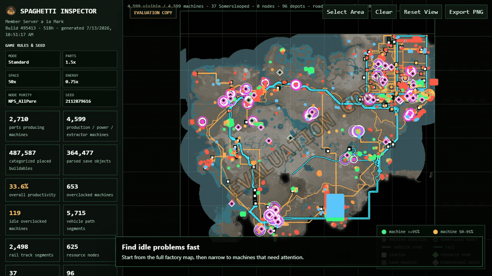 Animated map filtering idle overclocked and Somerslooped machines